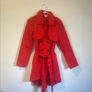 Red Double-Breasted Women's Trench Coat
